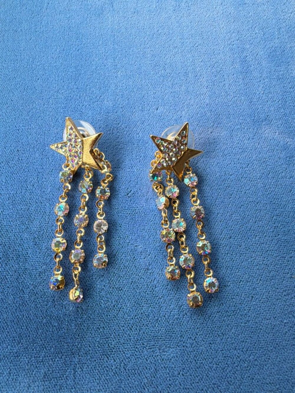 Vintage Kirks Folly Shooting Star Dangle Earrings AB Crystal Rhinestone Gold Ton